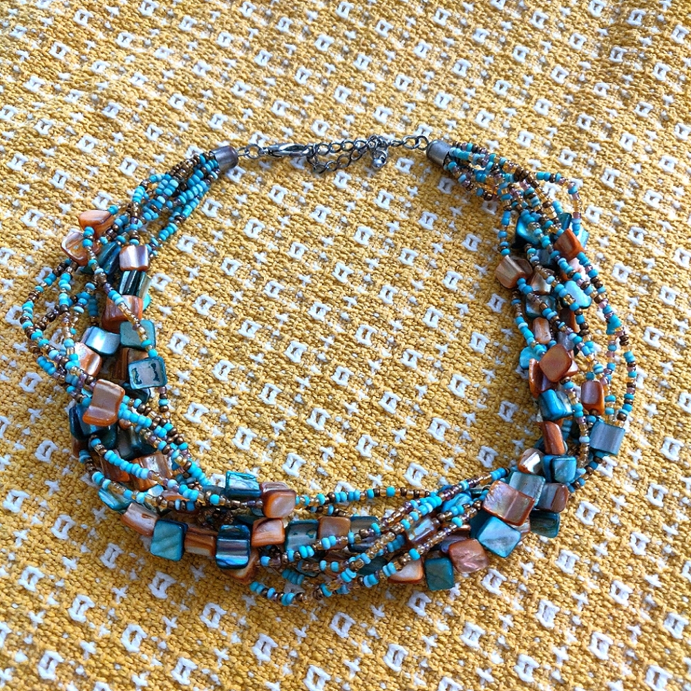 Vintage Shell and Seed Bead Multi Strand Necklace
